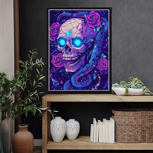 VAIIEYO 5D DIY Diamond Art Kits for Adults Skull, Diamond Painting Flower, Paint by Numbers Full Drill Round Rhinestone Craft Canvas for Home Wall Decor Gift 12x16 inch-48 in Kuwait