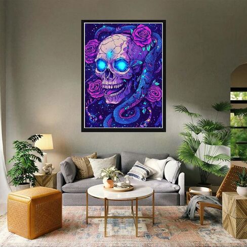VAIIEYO 5D DIY Diamond Art Kits for Adults Skull, Diamond Painting Flower, Paint by Numbers Full Drill Round Rhinestone Craft Canvas for Home Wall Decor Gift 12x16 inch-48 in Kuwait
