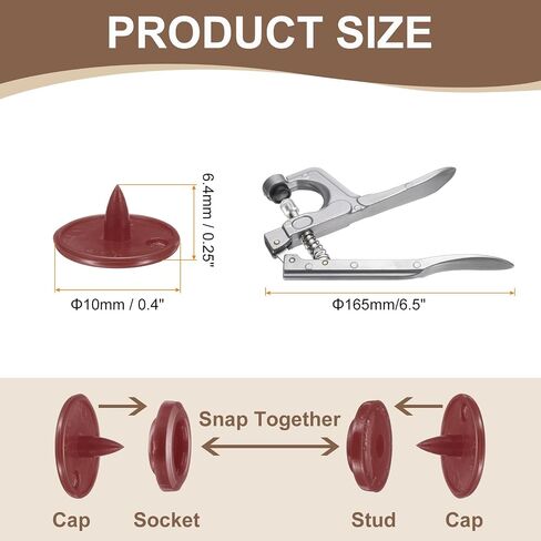 HARFINGTON Plastic Snaps Fasteners with Snap Pliers, 200 Set T3 Round Resin No-Sew Button Snap Fasteners Kit for Clothing Sewing Diapers Bibs Crafting, Red in Saudi Arabia