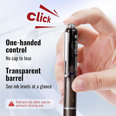 WRITECH Clictek Fountain Pen Set: Retractable Style Blue Ink Medium Nib Transparent Barrel, Includes 5 Ink Cartridges for Gift Set, Smooth Writing No Leaking in Saudi Arabia