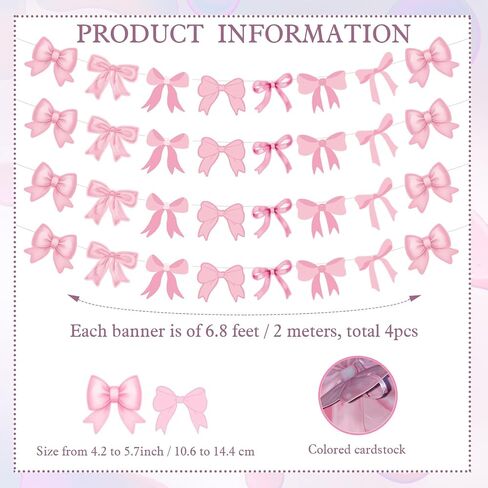 Pink Bow Happy Birthday Party Decorations, Pre-Strung Pink Banner Bow Hanging Swirls Bowtie Foil Balloon Party Supplies Set for Women Girls Kids Bridal Baby Shower Theme Decor in Saudi Arabia
