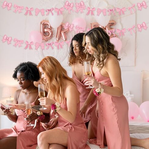 Pink Bow Happy Birthday Party Decorations, Pre-Strung Pink Banner Bow Hanging Swirls Bowtie Foil Balloon Party Supplies Set for Women Girls Kids Bridal Baby Shower Theme Decor in Saudi Arabia