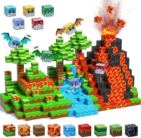 Magnetic Blocks-100PCS Build Magnet Magic Forest World Set Magnetic Building Blocks, STEM Sensory 0.98" Magnet Cubes for Kids Toddlers for Boys & Girls Ages 3 4 5 6 7 8 9 10 12 in Kuwait