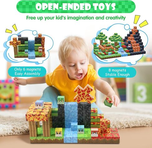 Magnetic Blocks-100PCS Build Magnet Magic Forest World Set Magnetic Building Blocks, STEM Sensory 0.98" Magnet Cubes for Kids Toddlers for Boys & Girls Ages 3 4 5 6 7 8 9 10 12 in Kuwait