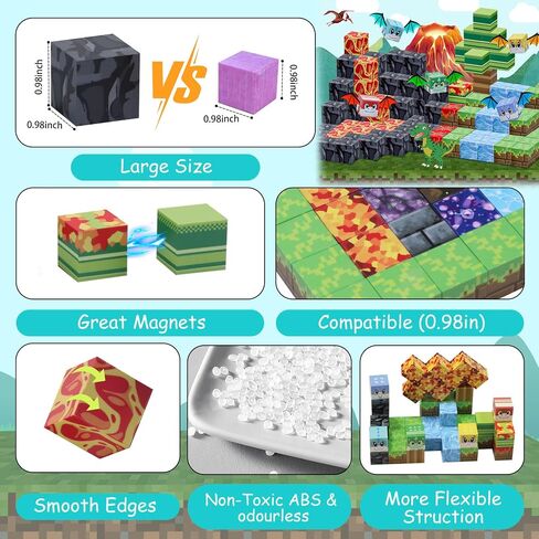 Magnetic Blocks-100PCS Build Magnet Magic Forest World Set Magnetic Building Blocks, STEM Sensory 0.98" Magnet Cubes for Kids Toddlers for Boys & Girls Ages 3 4 5 6 7 8 9 10 12 in Kuwait