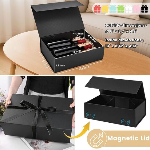 صندوق هدايا بيضاء فاخرة فاخرة مع غطاء ، 14 × 8.7x4.3 بوصة - الإغلاق المغناطيسي ، شريط الشريط والترحيب لأعياد الميلاد ، التخرج ، حفلات الزفاف in Kuwait