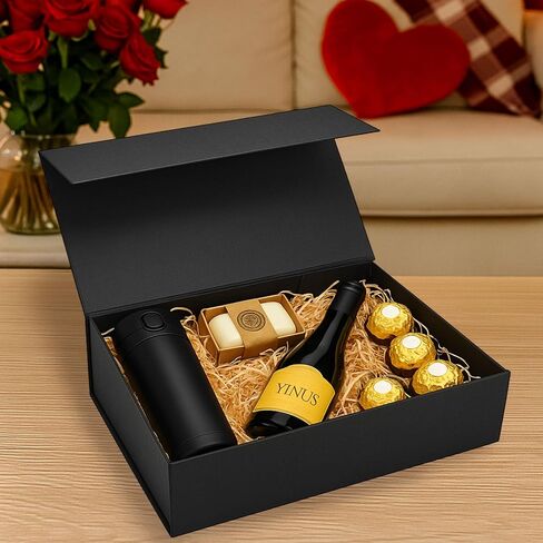 صندوق هدايا بيضاء فاخرة فاخرة مع غطاء ، 14 × 8.7x4.3 بوصة - الإغلاق المغناطيسي ، شريط الشريط والترحيب لأعياد الميلاد ، التخرج ، حفلات الزفاف in Kuwait