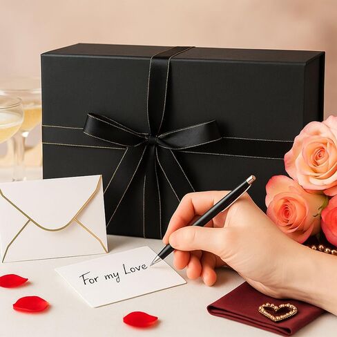 صندوق هدايا بيضاء فاخرة فاخرة مع غطاء ، 14 × 8.7x4.3 بوصة - الإغلاق المغناطيسي ، شريط الشريط والترحيب لأعياد الميلاد ، التخرج ، حفلات الزفاف in Kuwait