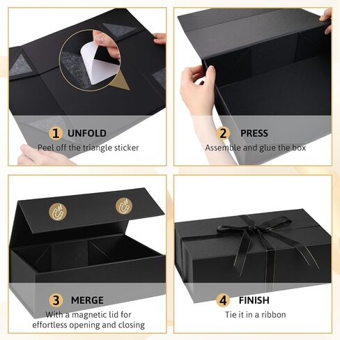 صندوق هدايا بيضاء فاخرة فاخرة مع غطاء ، 14 × 8.7x4.3 بوصة - الإغلاق المغناطيسي ، شريط الشريط والترحيب لأعياد الميلاد ، التخرج ، حفلات الزفاف in Kuwait