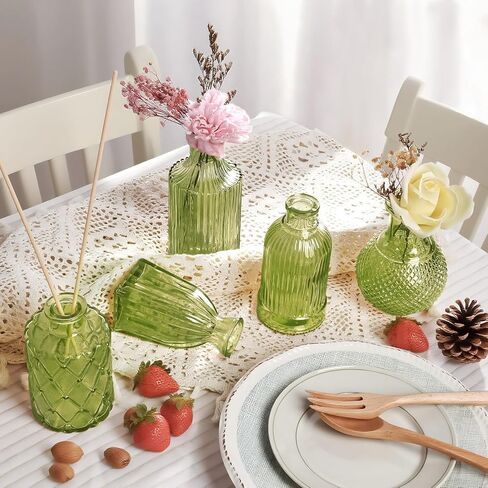 GarDream Aqua Green Glass Bud Vase Set of 12, Vintage Mini Flower Vases for Centerpieces, Wedding Table, Assorted Textured Small Glass Vase Bulk for Baby Shower, Bridal Shower, Parties, Home Decor in Saudi Arabia