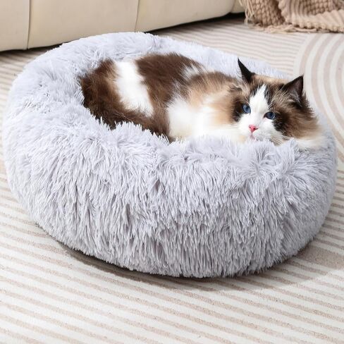 Cat Beds for Indoor Cat Dog Bed Dog Donut Bed Small Pet Bed Dog Calming Bed Warm Puppy Bed Cat Beds Baby Kitten Bed Fluffy Donut Bed Up to 7 Lbs Small Pet in Saudi Arabia
