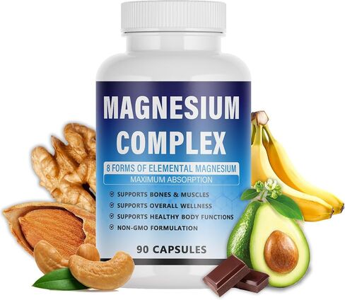 Magnesium Complex Supplement - 8 Elemental Magnesium 1000mg - Glycinate, Citrate, Malate, Taurate Chelated | Easy Absorption, Energy Support | Vegan Non-GMO, 90 Capsules (2pcs) in Saudi Arabia