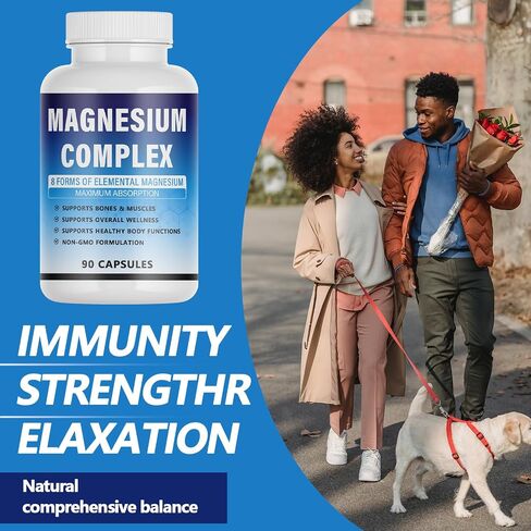 Magnesium Complex Supplement - 8 Elemental Magnesium 1000mg - Glycinate, Citrate, Malate, Taurate Chelated | Easy Absorption, Energy Support | Vegan Non-GMO, 90 Capsules (2pcs) in Saudi Arabia