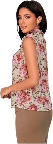 Floerns Women's Floral Print Ruffle Trim Sleeveless Mock Neck Blouse Tops in Saudi Arabia