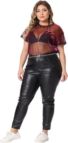 Agnes Orinda Plus Size Party Top for Women Sheer Mesh Holographic See Through Sexy Tops Blouse in Saudi Arabia