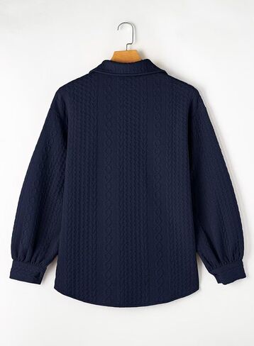 Astylish Women Long Lantern Sleeve Shirts Cable Textured V Neck Button Down Tops Casual Oversized Blouse in Saudi Arabia