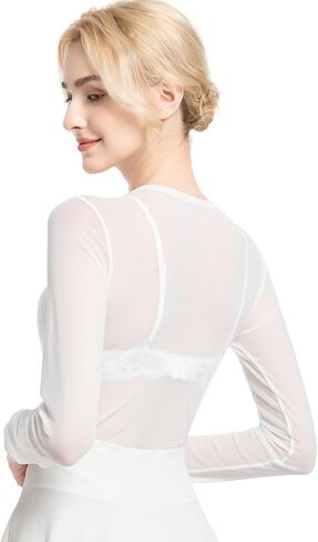 Womens Long Sleeve Sheer Mesh Tops Sexy Crewneck See Though Lace Shirts Layering Fishnet Undershirts Slim Fitted in Kuwait