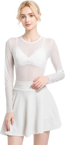 Womens Long Sleeve Sheer Mesh Tops Sexy Crewneck See Though Lace Shirts Layering Fishnet Undershirts Slim Fitted in Kuwait