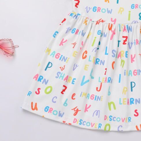 Toddler Girls Back to School Dress Flutter Sleeve Apple Pencil Print Summer Causal Dress with Bowknot Headband in Saudi Arabia