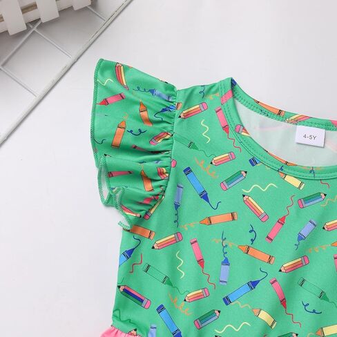 Toddler Girls Back to School Dress Flutter Sleeve Apple Pencil Print Summer Causal Dress with Bowknot Headband in Saudi Arabia