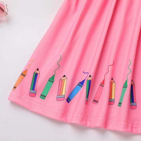 Toddler Girls Back to School Dress Flutter Sleeve Apple Pencil Print Summer Causal Dress with Bowknot Headband in Saudi Arabia
