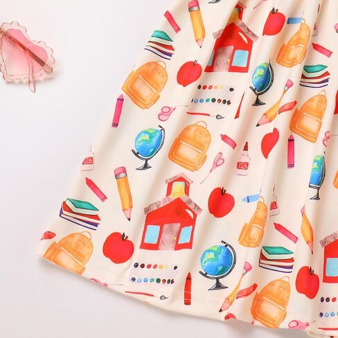 Toddler Girls Back to School Dress Flutter Sleeve Apple Pencil Print Summer Causal Dress with Bowknot Headband in Saudi Arabia