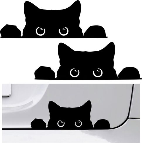 ملصق Peeking Sneaky Cat، شارات لاصقة قوية مقاومة للماء مع رسم قطة سوداء غريبة، ملصق قطة سوداء مضحكة قابل للإزالة للكمبيوتر المحمول لنافذة السيارة، ملحقات السيارة (نقش شبكي) in Saudi Arabia