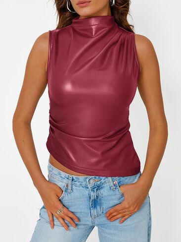 Trendy Queen Going Out Tops Leather Top Fall Outfits 2025 Asymmetrical Mock Neck p Sexy Corset Club Outfit in Saudi Arabia