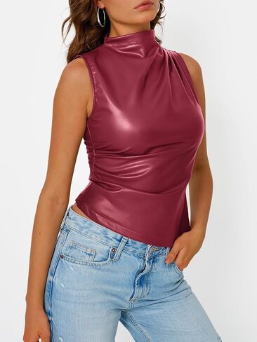 Trendy Queen Going Out Tops Leather Top Fall Outfits 2025 Asymmetrical Mock Neck p Sexy Corset Club Outfit in Saudi Arabia