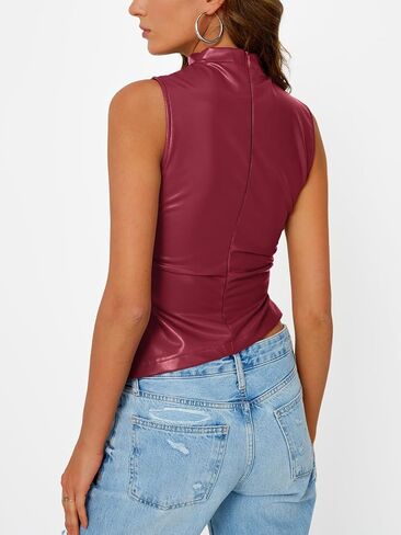 Trendy Queen Going Out Tops Leather Top Fall Outfits 2025 Asymmetrical Mock Neck p Sexy Corset Club Outfit in Saudi Arabia