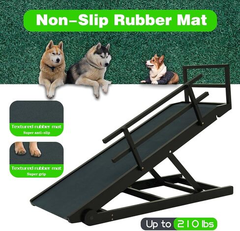 Dog Ramp for Bed, Folding Pet Steps Stairs Portable Support up to 210 lbs for Bed, Couch, Car, Adjustable Pet Ramp, Anti-Slip Traction Mat (Brown, LENTH-45.2IN) in Saudi Arabia