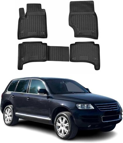 حصيرة أرضية Omac لـ VW Touareg 2004-2010 Car Car All Weather 3D Fit Fit Rubber Mat Haterpless Waterbless TPE Liners Laser Non-Slip (Black) in Kuwait