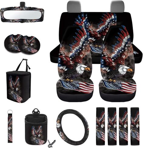 BAT PRINT 15pcs مقعد السيارة أغطية مقعد عالية الدلو وضعت أغطية مقعد عالية الظهر مع منصات حزام الأمان من عجلة القيادة داخل مرآة المرآة الخلفية منظم تنفيس الهواء ، الأرجواني in Kuwait