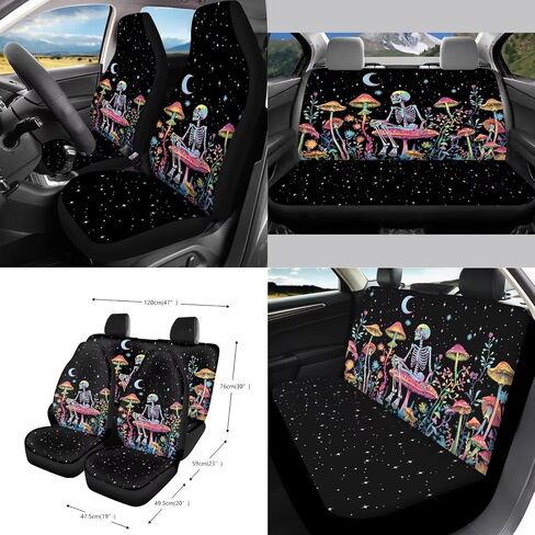 Bat Print 15Pcs Car Seat Covers Full Set High Back Bucket Seat Covers with Steering Wheel Cover Safety Belt Pads Inside Rearview Mirror Cover Car Air Vent Organizer, Purple in Saudi Arabia