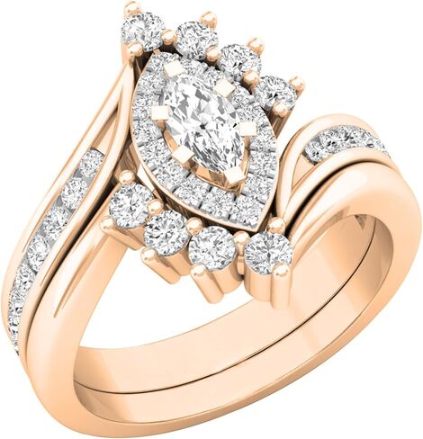 Dazzlingrock Collection 0.95 ctw Marquise & Round Diamond Wedding Ring Matching Band Set for Women (Color I-J, Clarity I1-I3) in Solid Gold in Saudi Arabia