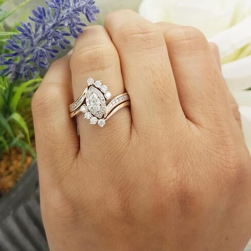 Dazzlingrock Collection 0.95 ctw Marquise & Round Diamond Wedding Ring Matching Band Set for Women (Color I-J, Clarity I1-I3) in Solid Gold in Saudi Arabia