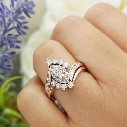 Dazzlingrock Collection 0.95 ctw Marquise & Round Diamond Wedding Ring Matching Band Set for Women (Color I-J, Clarity I1-I3) in Solid Gold in Saudi Arabia