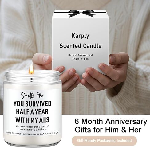 6 Month Anniversary Candle for Boyfriend, Girlfriend - 6 Months Wedding Anniversary, Gifts for Him, Her - Half a Year Anniversary Present Ideas for Men, Women in Saudi Arabia