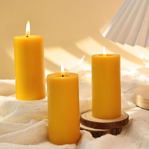 3 Pack Beeswax Pillar Candles, 2x4 inches Unscented Candles, 110 Hours Long Burning Smokeless & Dripless Pillar Candle for Home in Saudi Arabia