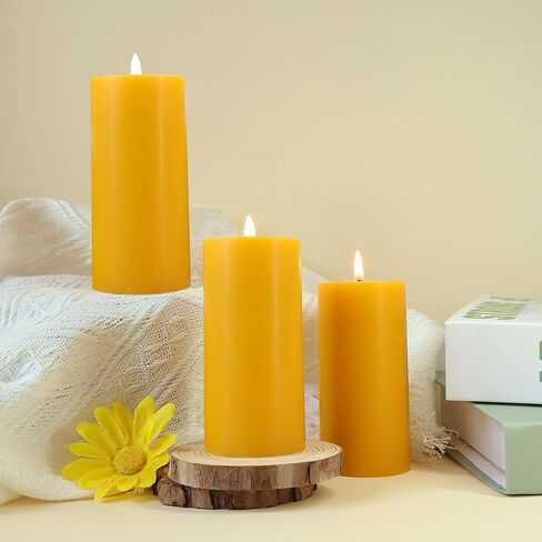 3 Pack Beeswax Pillar Candles, 2x4 inches Unscented Candles, 110 Hours Long Burning Smokeless & Dripless Pillar Candle for Home in Saudi Arabia