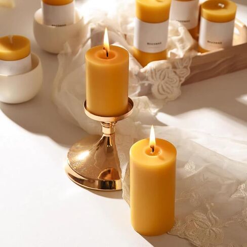 3 Pack Beeswax Pillar Candles, 2x4 inches Unscented Candles, 110 Hours Long Burning Smokeless & Dripless Pillar Candle for Home in Saudi Arabia