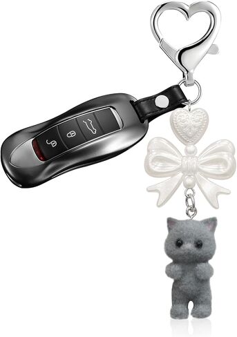 Cute Cat Keychain, Kawaii Kitty Cat Bag Charm with Heart Bow Pendant, Keychain for Cat Lovers, Cute Gifts for Women and Girls, Y2K Style Cat Keychain for Keys, Bags, and More(Gray) in Kuwait