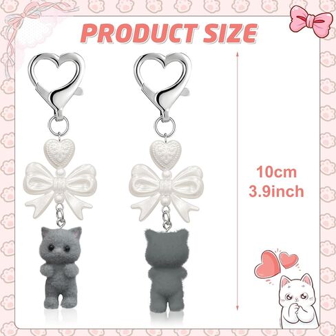 Cute Cat Keychain, Kawaii Kitty Cat Bag Charm with Heart Bow Pendant, Keychain for Cat Lovers, Cute Gifts for Women and Girls, Y2K Style Cat Keychain for Keys, Bags, and More(Gray) in Kuwait
