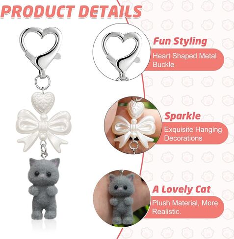 Cute Cat Keychain, Kawaii Kitty Cat Bag Charm with Heart Bow Pendant, Keychain for Cat Lovers, Cute Gifts for Women and Girls, Y2K Style Cat Keychain for Keys, Bags, and More(Gray) in Kuwait