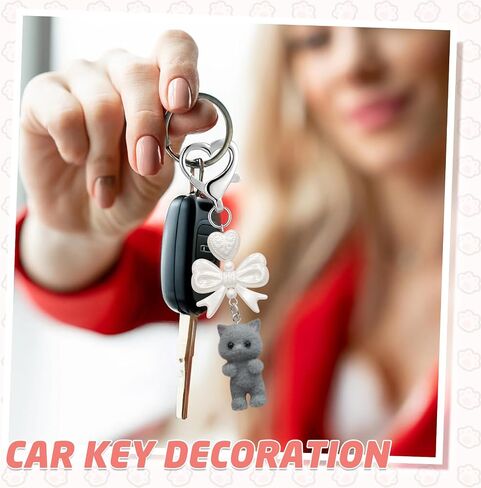 Cute Cat Keychain, Kawaii Kitty Cat Bag Charm with Heart Bow Pendant, Keychain for Cat Lovers, Cute Gifts for Women and Girls, Y2K Style Cat Keychain for Keys, Bags, and More(Gray) in Kuwait