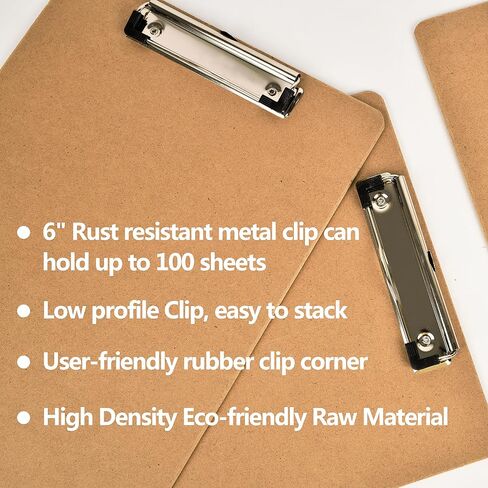 Happyhapi Clipboards 6 Pack 9" x 12.5" Clipboards Bulk, Wooden Hardboard Clipboards with Low Profile Clip, Clip Boards Pack for A4 Sheet(8.5x11'') Office Home Classroom in Saudi Arabia