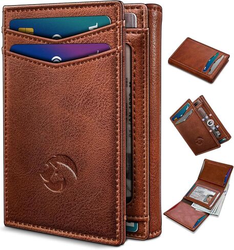 محفظة من الجلد الثلاثي للرجال ، مع نافذة ID Cash Pocket 2 14-16 بطاقات الإغلاق المغناطيسي Slim Wallet 4.0 "*3.1" in Kuwait