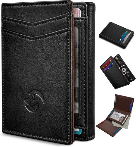 محفظة من الجلد الثلاثي للرجال ، مع نافذة ID Cash Pocket 2 14-16 بطاقات الإغلاق المغناطيسي Slim Wallet 4.0 "*3.1" in Kuwait