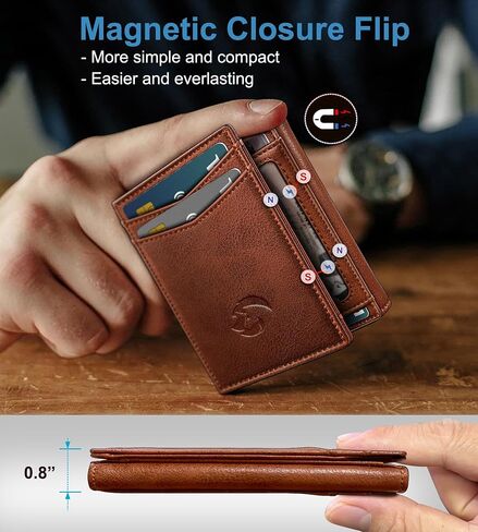 محفظة من الجلد الثلاثي للرجال ، مع نافذة ID Cash Pocket 2 14-16 بطاقات الإغلاق المغناطيسي Slim Wallet 4.0 "*3.1" in Kuwait