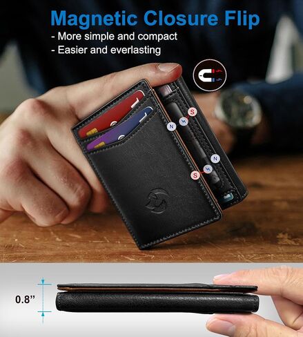 محفظة من الجلد الثلاثي للرجال ، مع نافذة ID Cash Pocket 2 14-16 بطاقات الإغلاق المغناطيسي Slim Wallet 4.0 "*3.1" in Kuwait